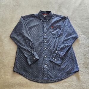 Cinch Navy Patterned Long-Sleeve Button-Down Shirt, Men's Size Medium - EUC